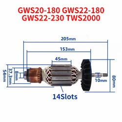 Rotor for Bosch GWS20-180 GWS22-180 GWS22-230 TWS2000 Angle Grinder Armature Rotor Anchor Accessories
