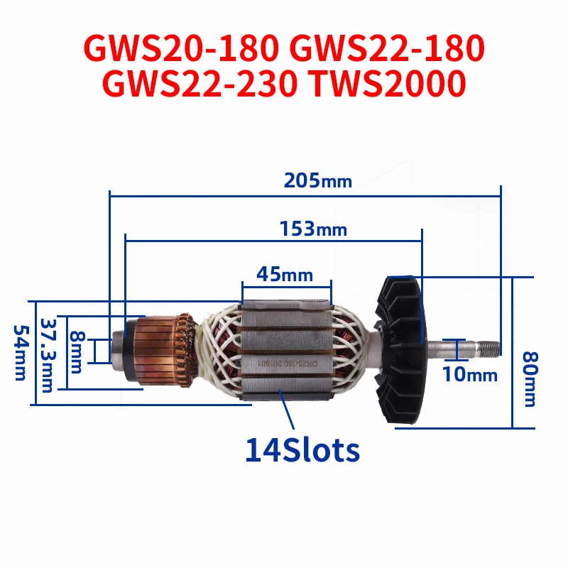 Rotor for Bosch GWS20-180 GWS22-180 GWS22-230 TWS2000 Angle Grinder Armature Rotor Anchor Accessories