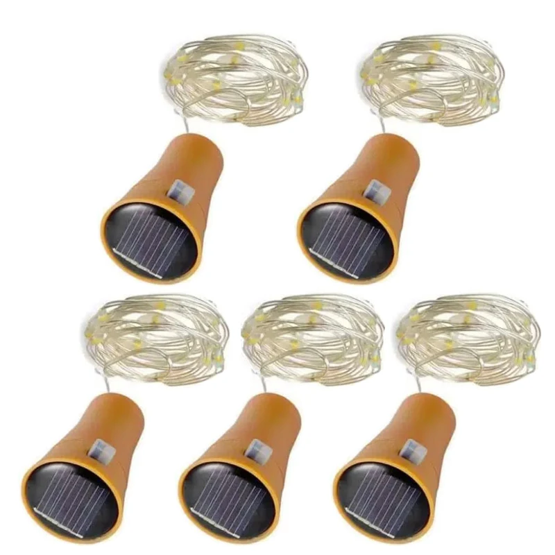 5-pack 2M 20LEDs Solar Wine Bottle String Light Copper Wire Fairy Light Cork Shape Christmas Lamp for Wedding Party Garden Decor