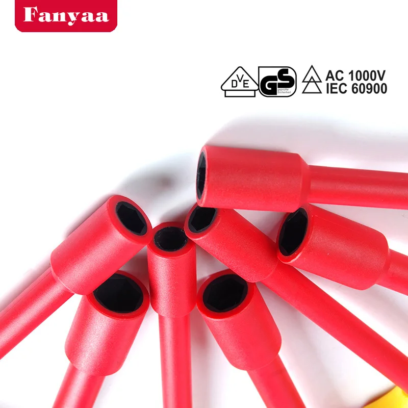 Fanyaa 8-14mm VDE Insulated T-Handle Nut Hex Key Wrench Sets 7pcs Electricians Tools 1000V AC Made In Taiwan