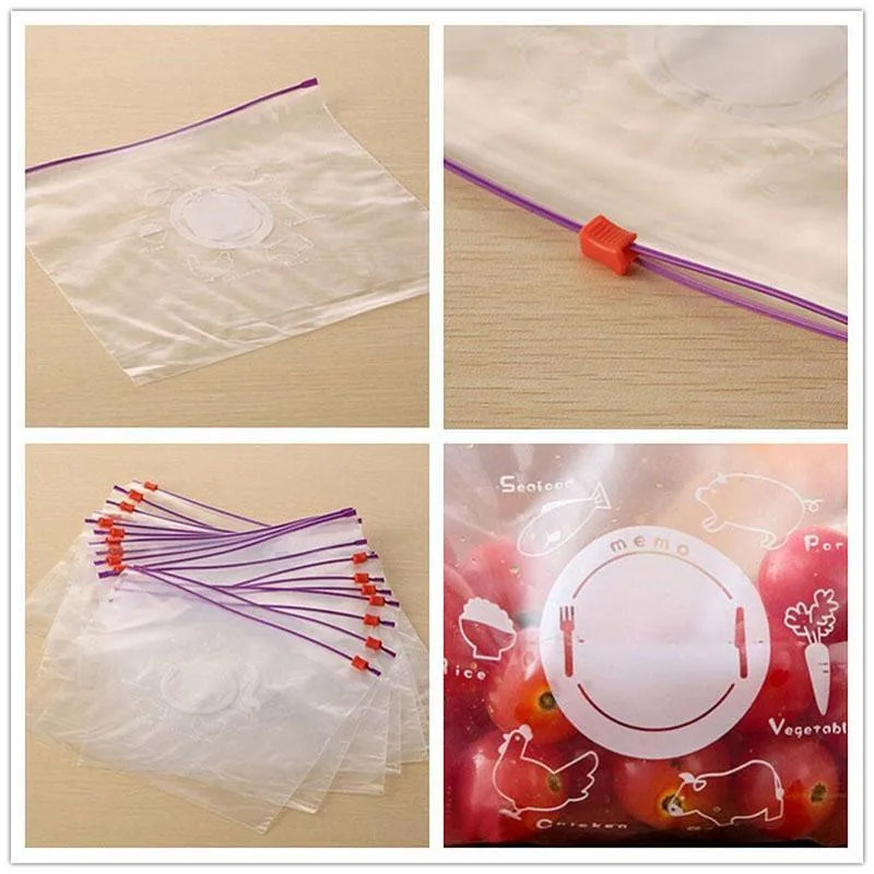 10pcs/Set Reusable Fresh Zipper Bag Freezing Heating Food Wrap Storage Bag Ziplock Mylar Plastic Bags Kitchen Accessories