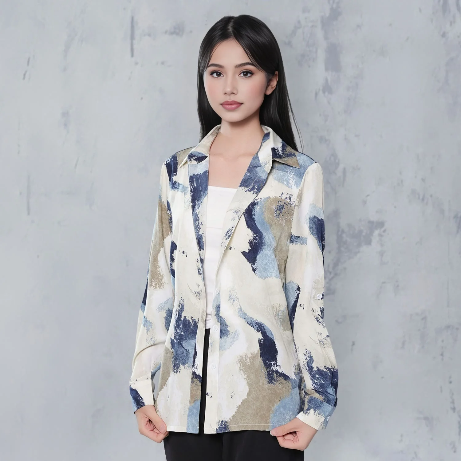 

Women's Long Sleeves Shirt Fashionable Blouses Printed Shirt With Adjustment To Short Sleeves Suitable For Spring And Autumn