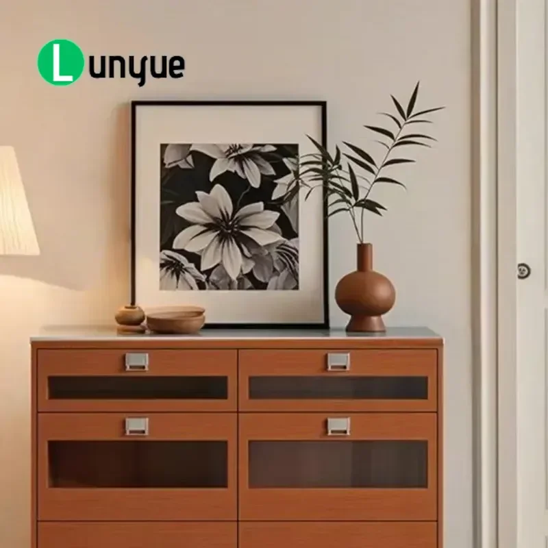 White Retro Side Cabinet Stainless Steel Multi Layer Coffee Tea Storage Removable Light Luxury Furniture for Small Apartment