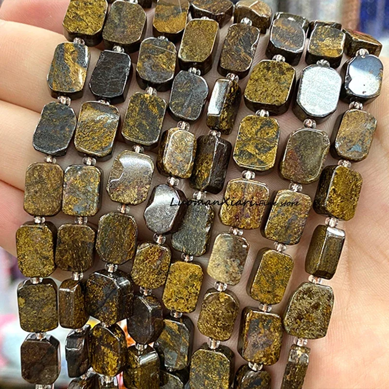 Natural Stone Brown Bronzite 8x12MM Flat Rectangle Loose Spacer Beads for Jewelry Making Diy Bracelet Charms Accessories