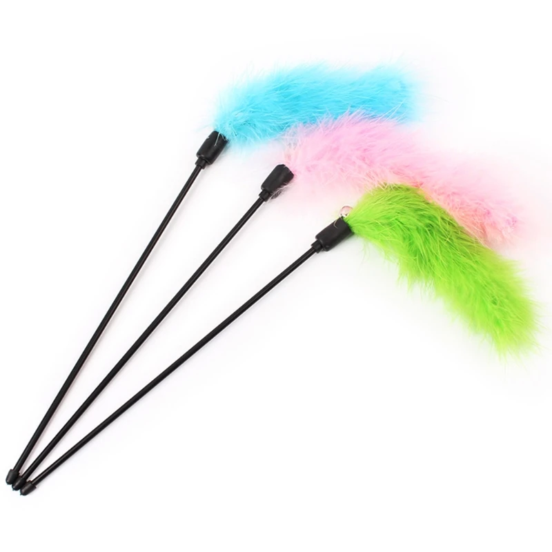 for Cat Funny Stick Toys Colorful Turkey Feathers with Dangle Bell for Cat Gift Catcher Eerciser Kitten Kitty To Drop Shipping