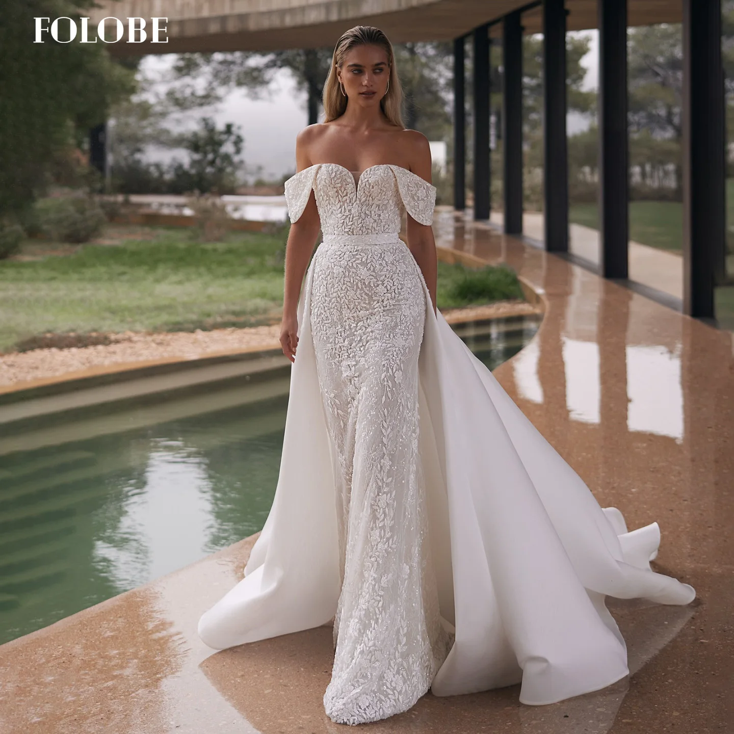 FOLOBE – robe de mariée sirène, épaules dénudées, avec des appliques exquises, robe de bal élégante, personnalisée