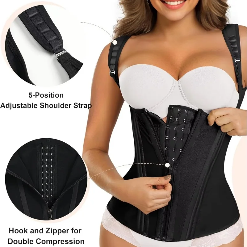 Women's Tummy Control Corset Plus Size Vest Cincher,Full Coverage Back Shapewear with Zipper &Buttoned Closure,Hard Control Belt