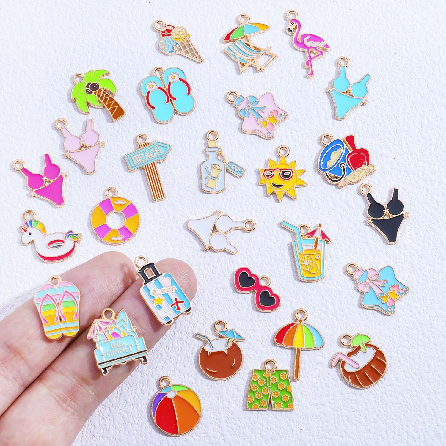 Summer Beach Enamel Charms Alloy Pendants for DIY Jewelry Making Cap Chain Earrings Bracelet Necklace Accessories - Detail 1