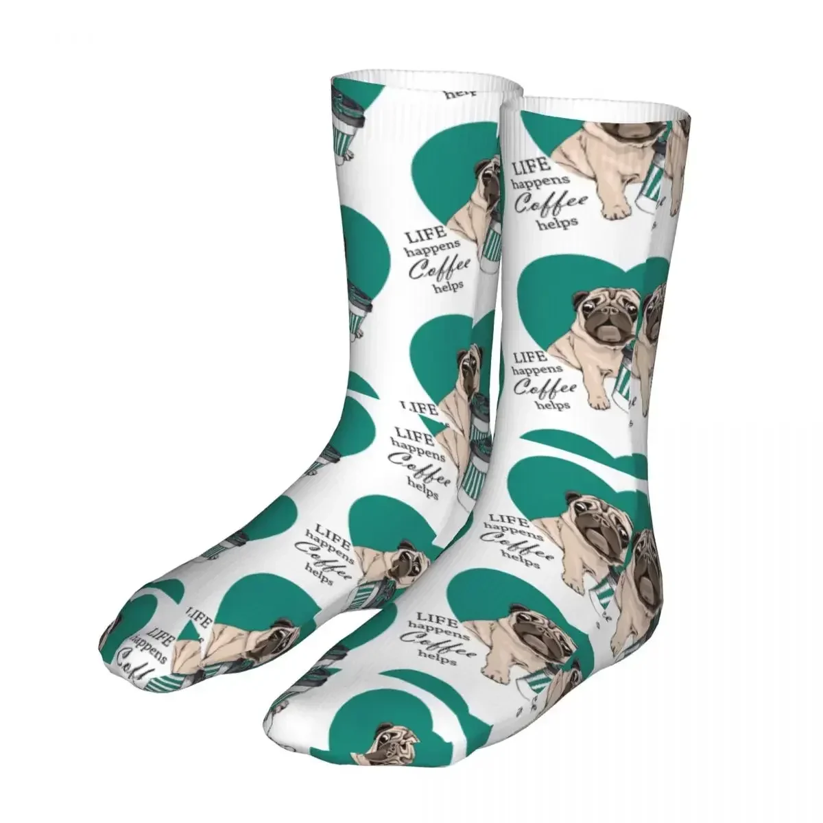 Sweet Pug Life Happens Coffee Helps Socks Men Women Polyester Cute Dog  Hip Hop Spring Summer Autumn Winter  Gifts