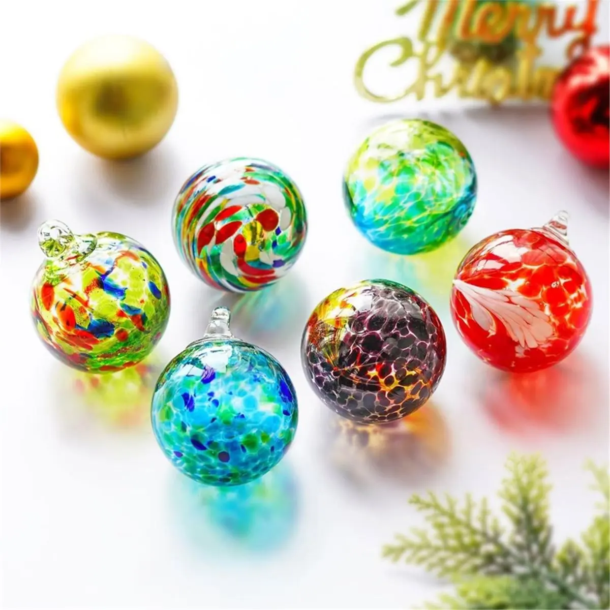 6Pcs Hand-Blown Glass Ornament Balls 2.3'' Hanging Witches Ball Gazing Ball Exquisite Hand-Blown Glass Craft