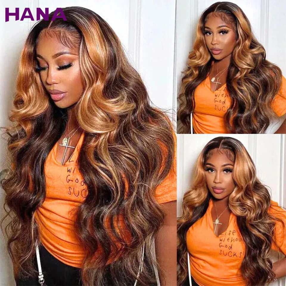 

Highlight Brown Blonde Colored 13X4 13x6 Lace Front Wigs Human Hair For Women Ombre Honey Blonde Body Wave 5x7 Lace Closure Wig