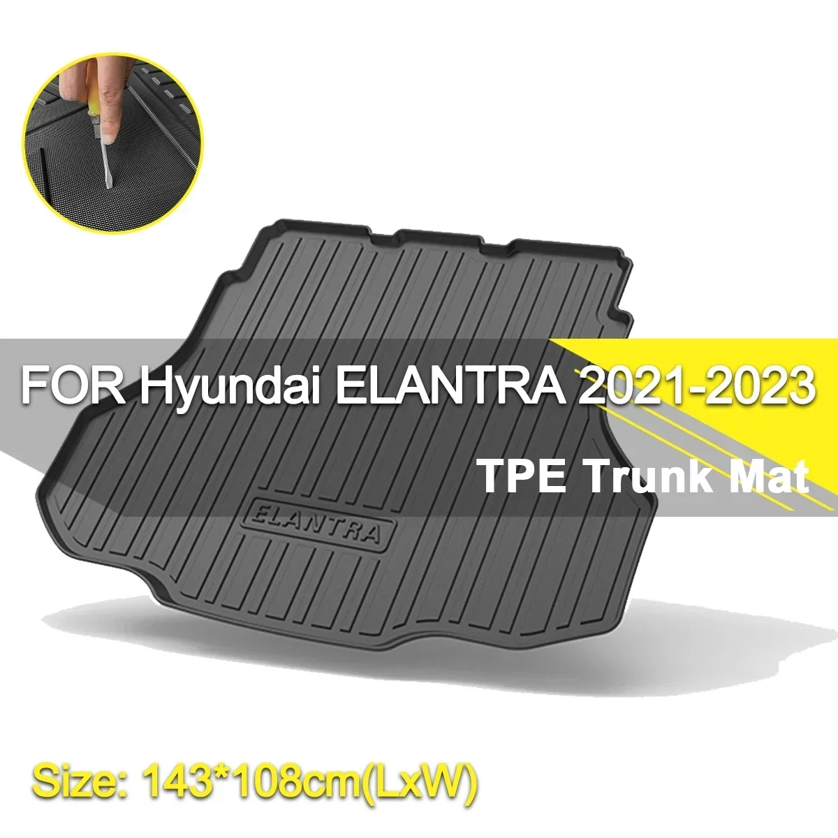 For Hyundai Elantra 2021-2023 Car Rear Trunk Cover Mat TPE Waterproof Non-Slip Rubber Cargo Liner Accessories