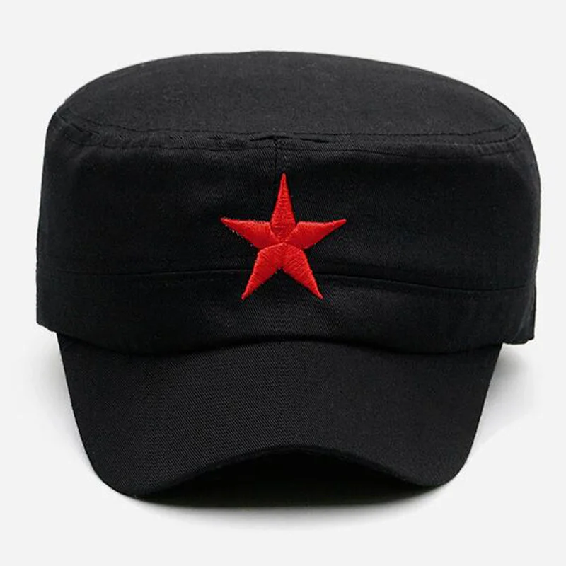 Red star  Washed Cotton Flat Top Hat Adjustable Fisher Military Caps Men Women Cadet Army Cap Unique Design Vintage Four Seasons