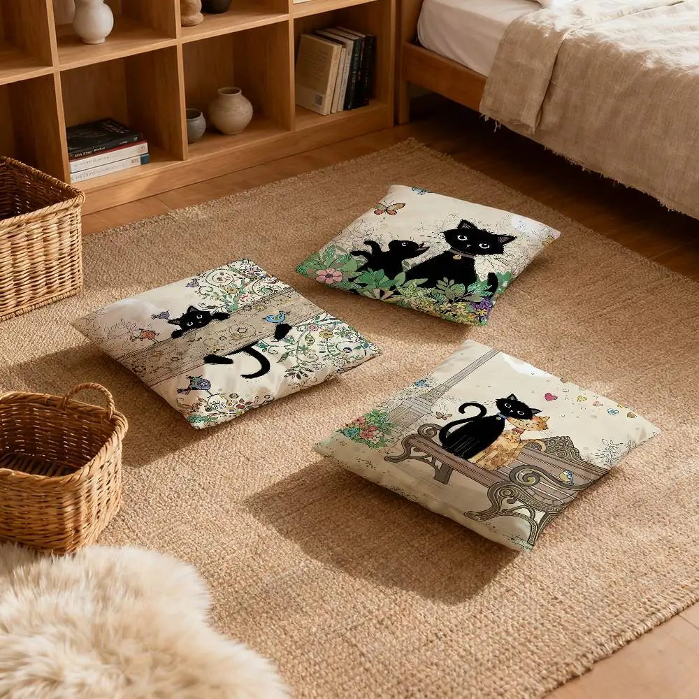 

Cartoon little black cat Pillow Case Multi sized car cushions, luxurious home sofas, decorative pillowcases