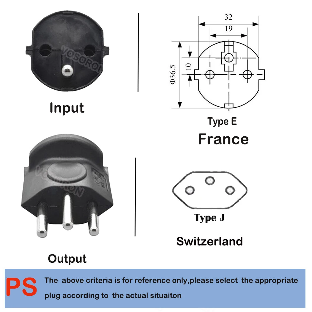 European France TO Swiss plugs Travel Adapter 3 pin plug 10A 250V Power Plug EU to Switzerland Electrical Plug