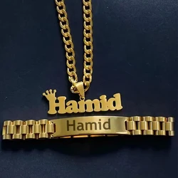 Personalized Custom Name 50cm Necklace Bracelet Punk Jewelry Sets For Men Women Stainless Steel 5mm Cuban Chain Birthday Gifts