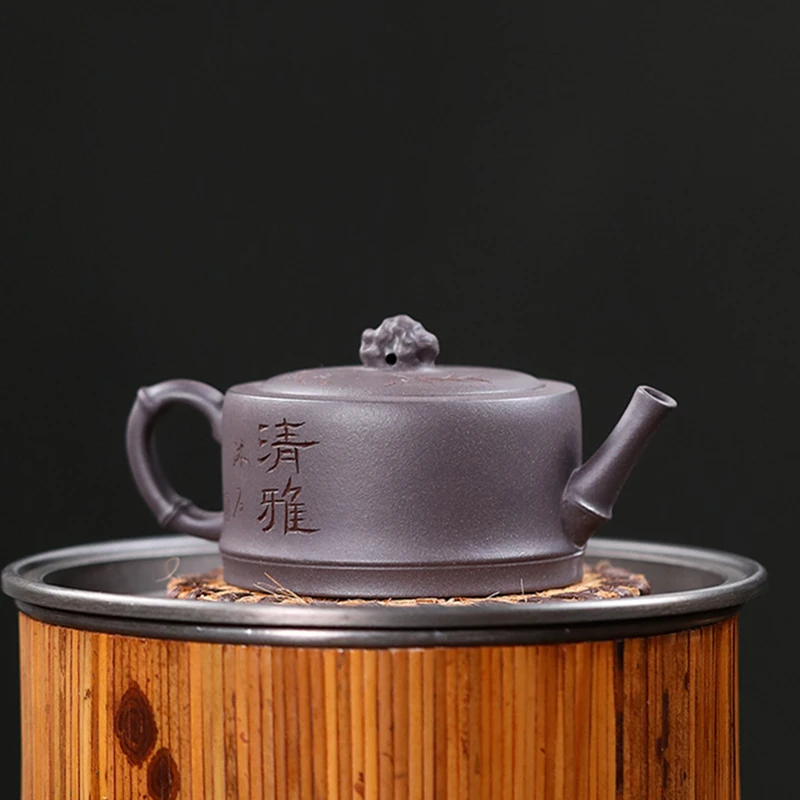 120ml Chinese Yixing Purple Clay Teapot Large Caliber Famous Handmade Bamboo Joint Shape Tea Pot Kettle Raw Ore Zisha Tea Set