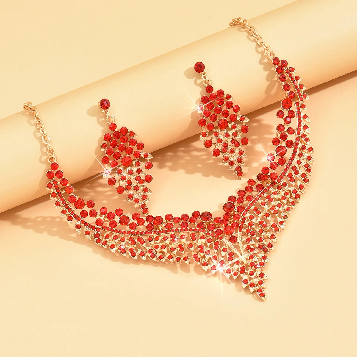 3PC Women\'s Fashion Starry Leaf Embellishments Necklace Earrings Jewelry Set Wedding Banquet Party Festival Gift 8884