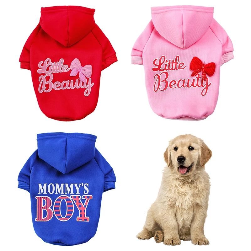 Winter Dog Clothes Printed Bow Pet Hoodie XS-XL 5sizes Puppy Coat Dog Hoodie Warm Hoody Pet Clothing Chihuahua French Bulldog