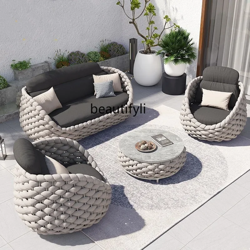 Outdoor sofa courtyard villa balcony rattan chair, furniture, outdoor waterproof and sunscreen rattan leisure