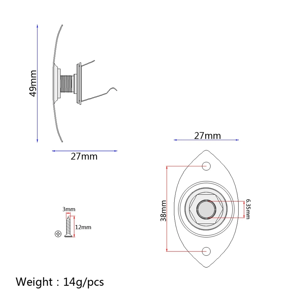

1 Quarter Inch Golden Indented Oval Guitar Jack Socket Pickup Output Input Plug for Electric Guitar Bass Durable Replacement