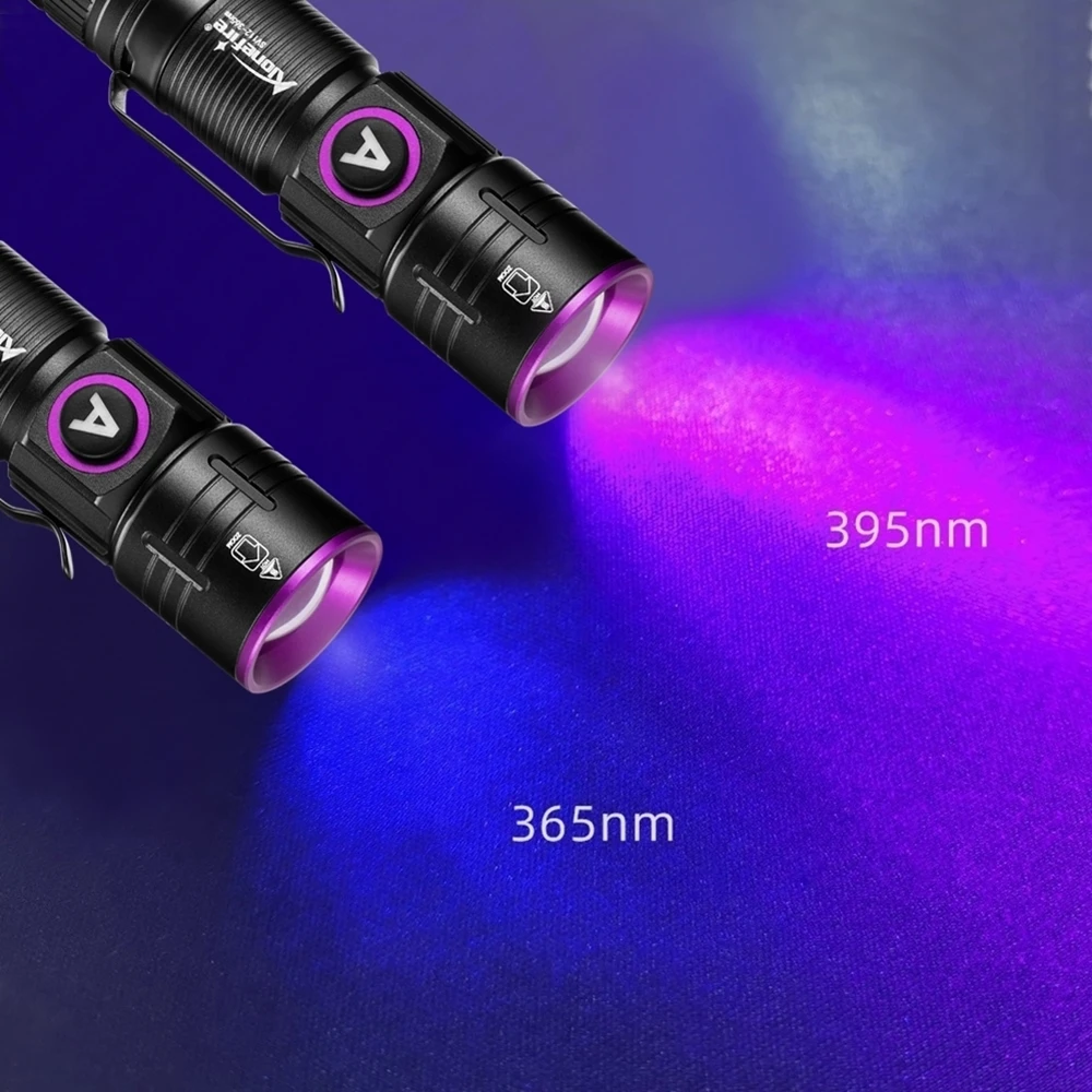 Zoom 365nm/395nm USB Wiederaufladbare Mini-UV-Taschenlampe zur Erkennung von Katzen- und Hundeurin, Tinea, Geld, Erz, Jade und Skorpionen – Detail 7