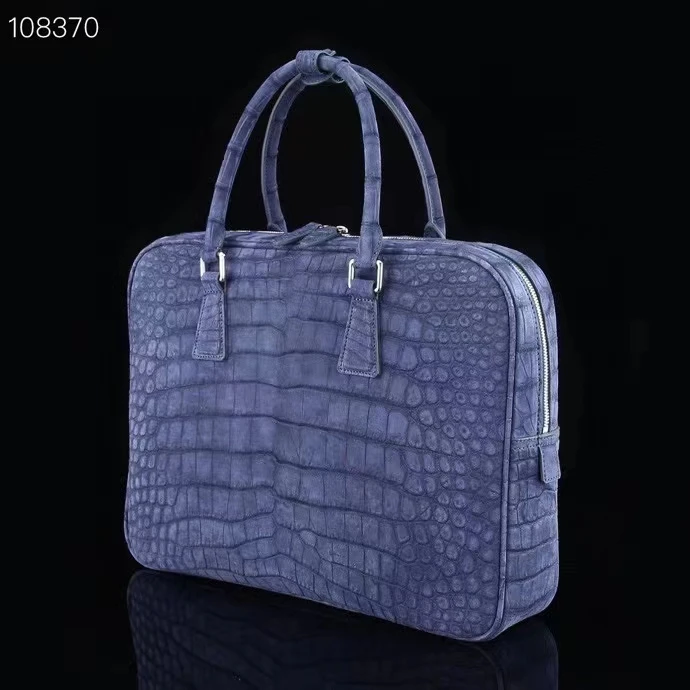 2023 new production top level quality 100% genuine crocodile leather suede skin briefcase men laptop business bag blue color