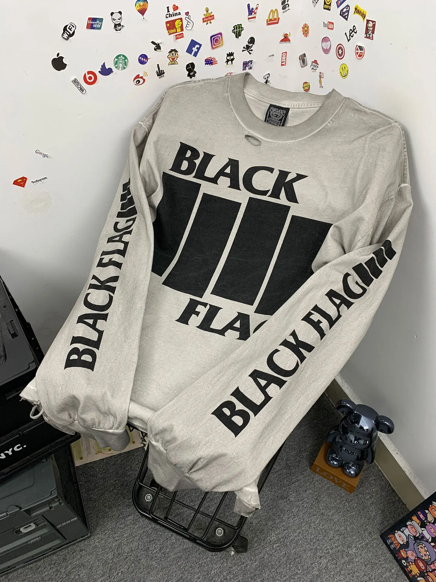 Vintage Rock Punk Band Letter Print High Street Autumn Winter Loose Long Sleeve Men's T-shirt Trendy Cotton Casual Style
