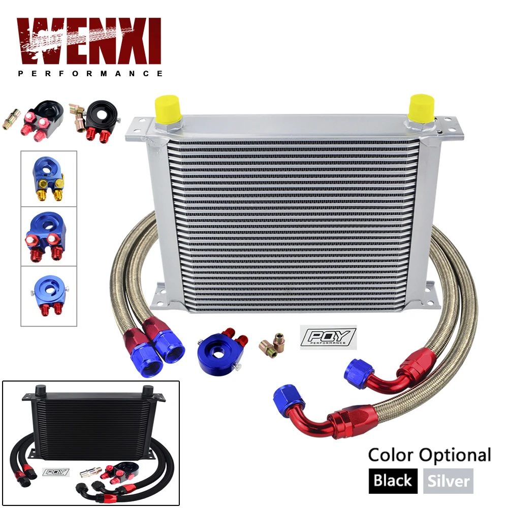 

AN10 Oil Cooler Kit 30 Rows Oil Cooler Kit + Oil Filter Adapter + Stainless Steel Braided Hose With PQY Sticker+Box