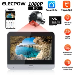 Elecpow Tuya WiFi wideodomofon oko kamera z wizjerem 1080P inteligentny 4.3 Cal wykrywanie ruchu PIR Alexa Google cyfrowy wizjer do drzwi