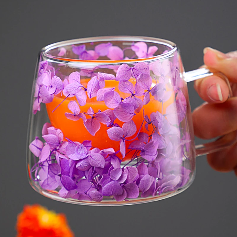 

Double Wall Coffee Mug Heat-resistant Cup Vacuum Pink Blue Glass Cup For Tea Water Gift Girls Juice Cup Dry Flower Cup 1/2/4pcs