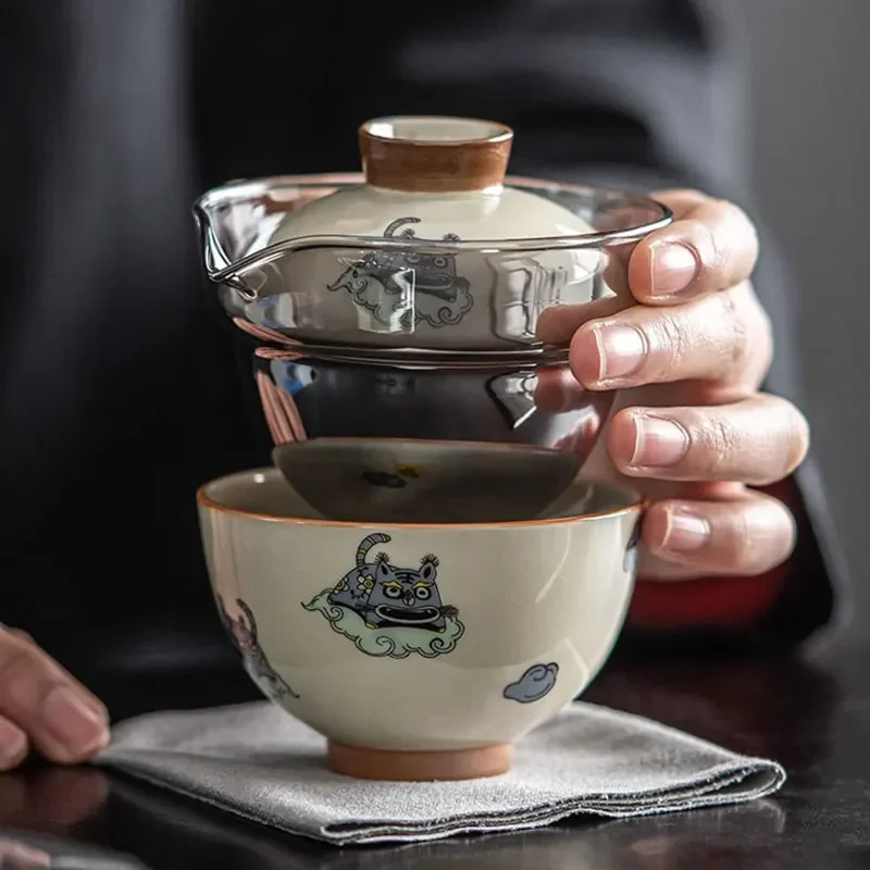 

Портативная чайная чашка для улицы, набор чайников, кунг-фу, подарок для друга, дорожная сумка, быстрый один горшок, три чашки