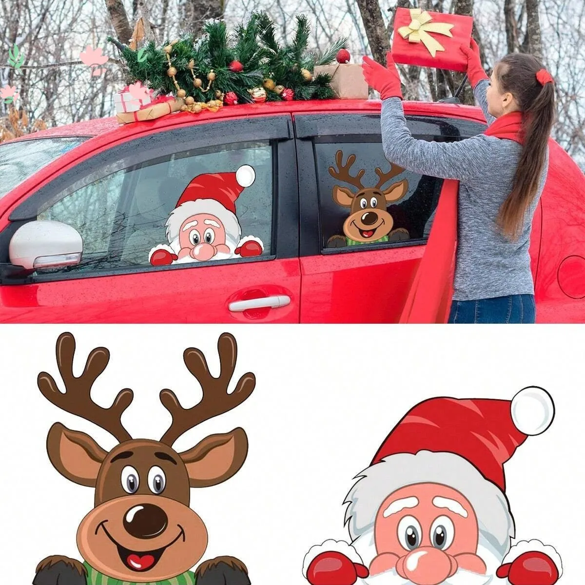 20PCSChristmas Santa Claus Snowflake Elk Car Window Creative Glass Sticker Decorative Paper Window Sticker
