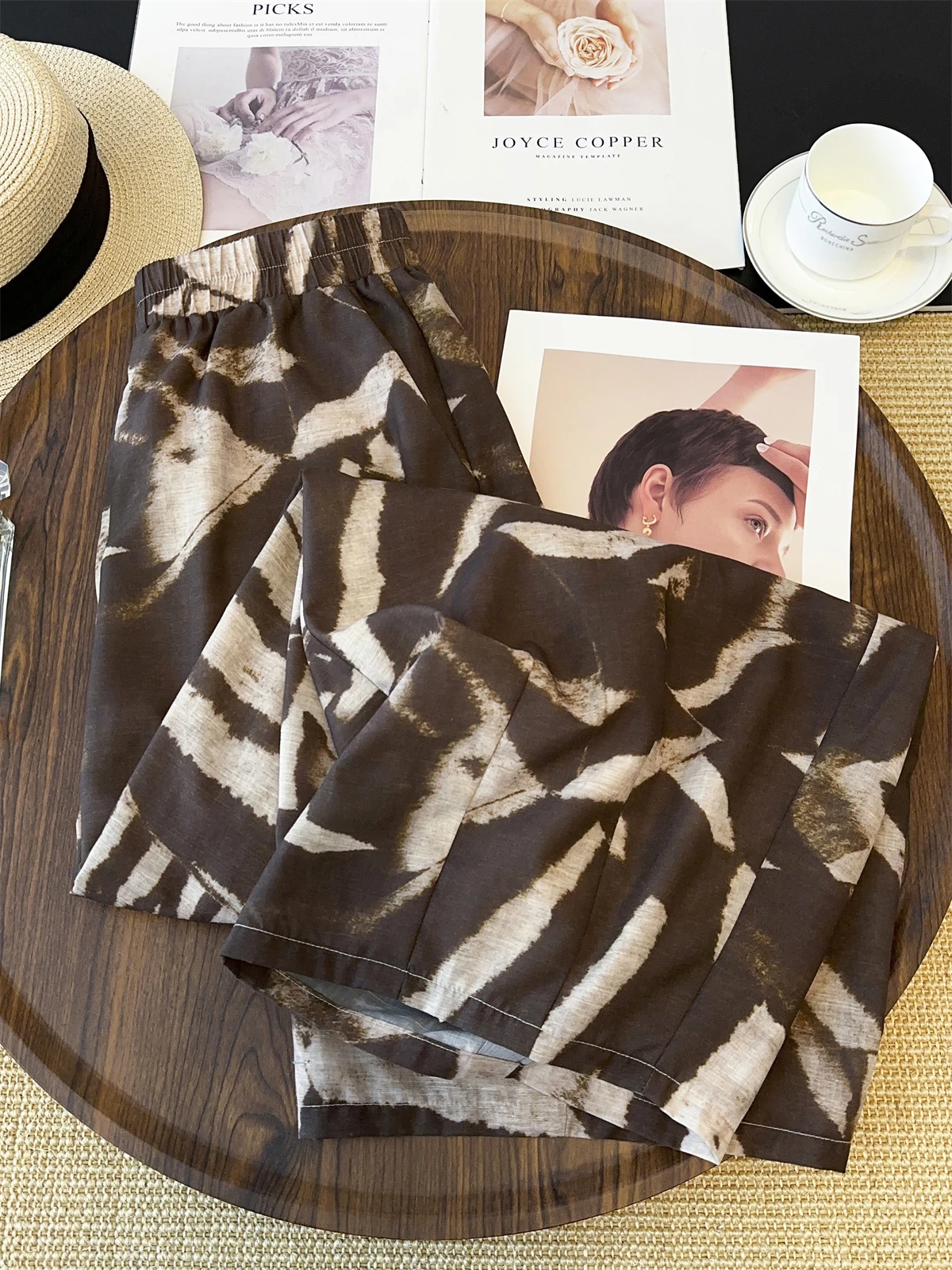 Retro Zebra Print Wide Leg Pants High Waist Straight Cut Casual Long Trousers for Women Summer Vacation Comfortable Slimming