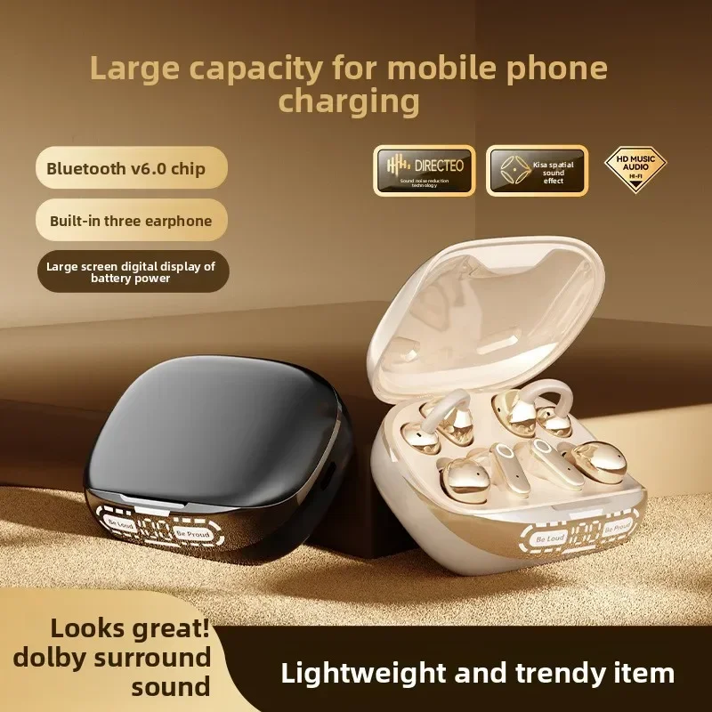 3-in-1 Wireless Bluetooth Earbuds, Clip-On Design for Sleep, Long Battery Life with Reverse Charging for All-Day Comfort