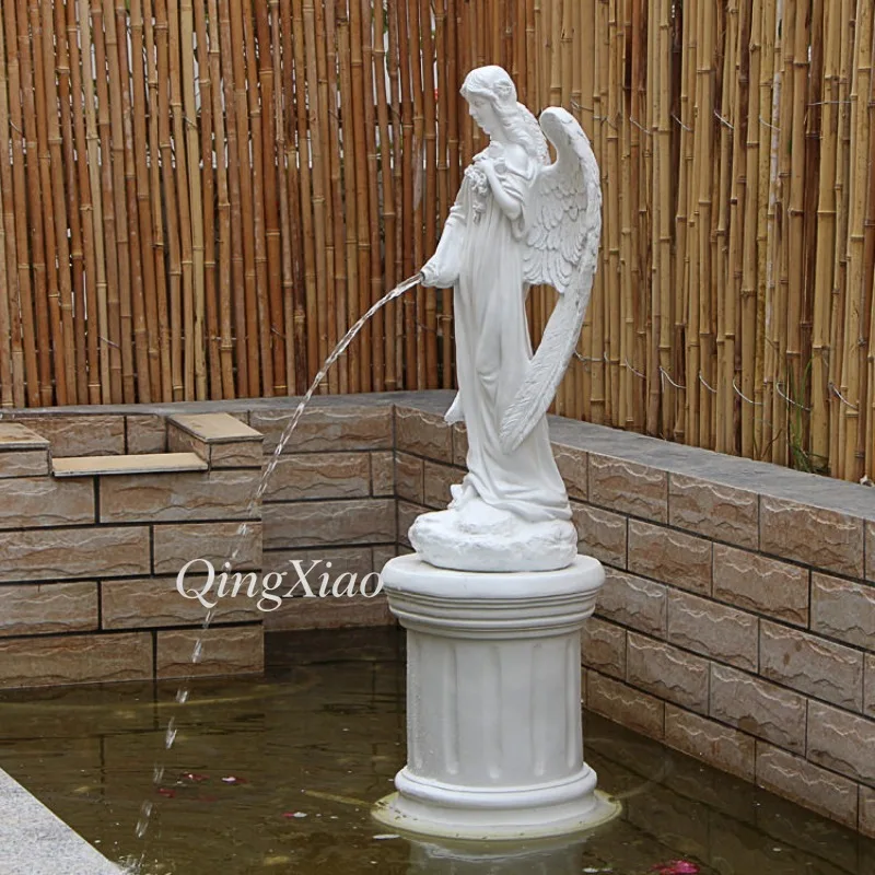 European Angel Sculpture Water‑Flow Ornament Art Statue For Courtyard Garden Pond Outdoor Patio Water Landscape Decoration