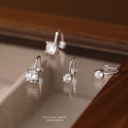 Simple Temperament Zircon 925 Sterling Silver Without Ear Holes Ear Clip Earrings for Women Jewelry Accessories