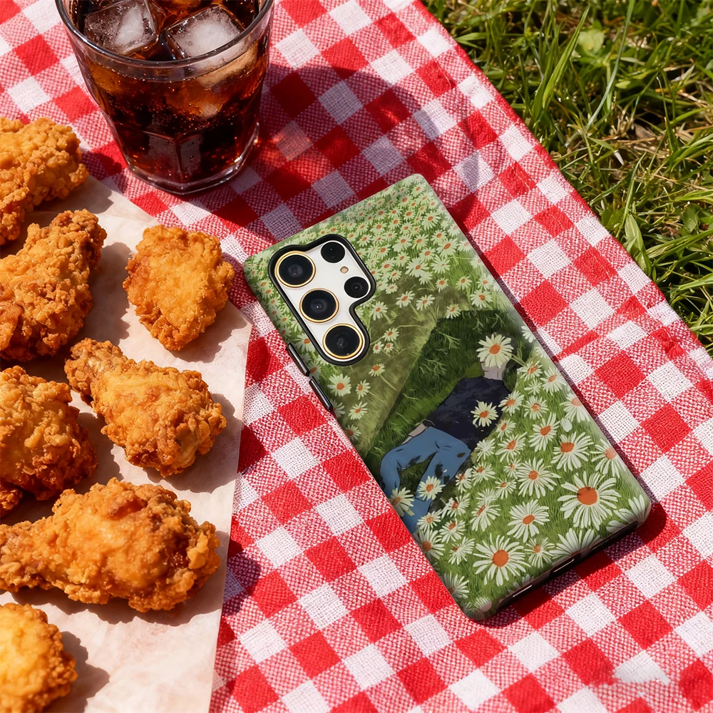 حافظة هاتف حالمة ديزي فيلد لهاتف سامسونج جالاكسي S25 Ultra S24 S23 Ultra Plus غطاء خلفي لامع بطبقة مزدوجة