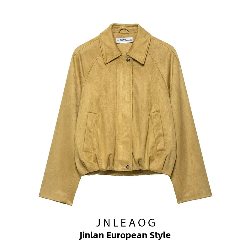 

JNLEAOG Autumn New Women's Faion Pilot Jaet Coat Flannel Effect Outerwear 638237 Stand Fit Polyester Zipper Closure