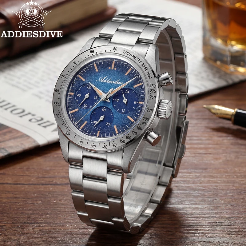 

ADDIESDIVE 37MM Chronograph Watch NEW AD2552 Stainless Steel Men's Sports Wristwatch C3 Luminous 0S20 Movement Quartz Watches