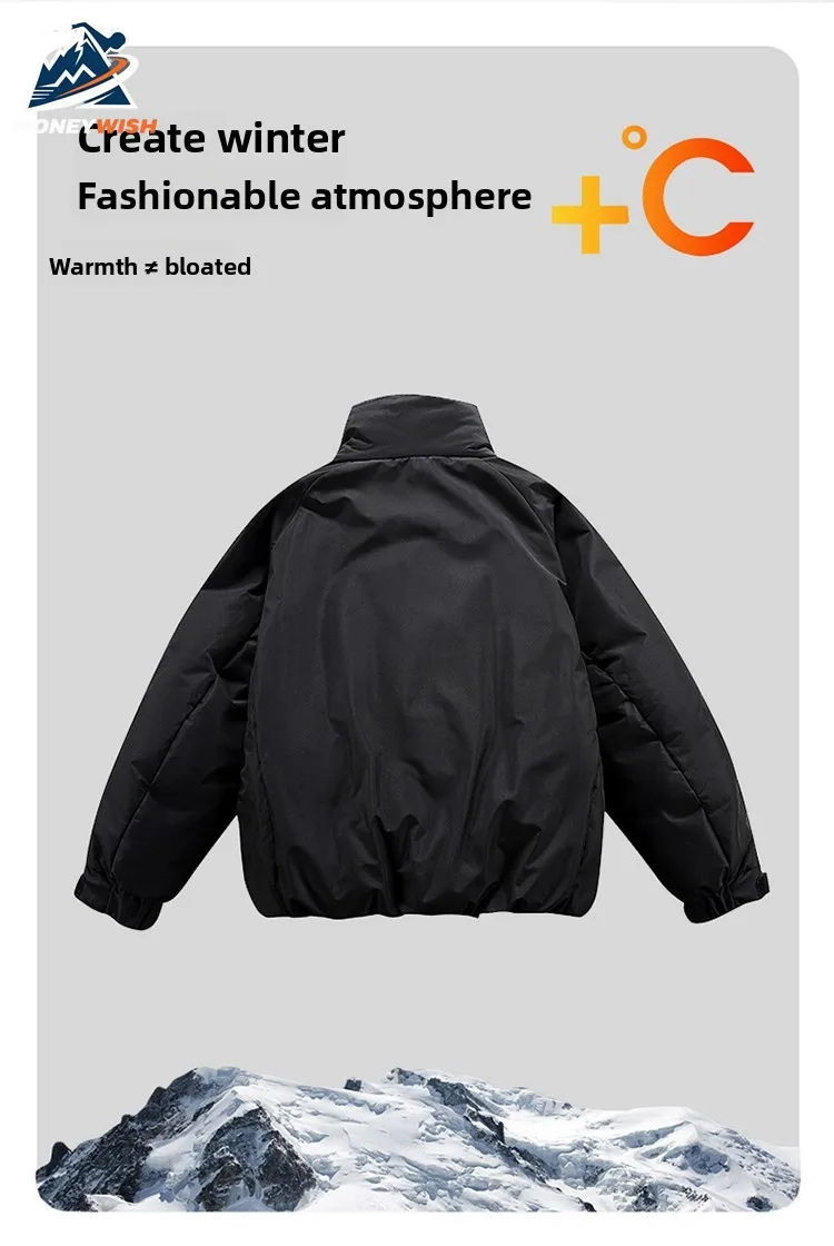 MONEYWISH ลงเสื้อ 2025 สีทึบผ้าฝ้ายหนา Anti Cold WARM STAND COLLAR Coat กลางแจ้งฤดูหนาว Workwear Down Coat