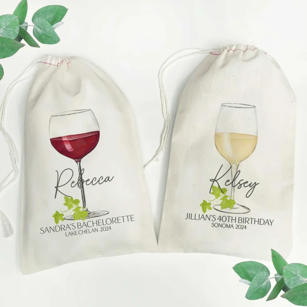 25Wine Gift Bags with Names-Wine Hangover Recovery Kits-Winery Birthday Party Favor Bags-Napa Bachelorette-Wine Girls Trip Bags