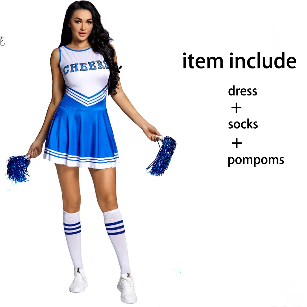 

Взрослая женская форма болельщика, платье поддержки, наряд с помпонами, костюм для средней школы, нарядное платье для черлидинга на Хэллоуин