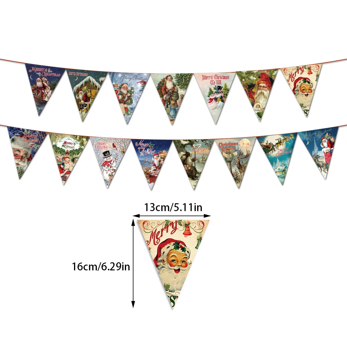 Christmas Party Vintage Pull Flags, Cartoon Santa Claus Banner, Holiday Decoration, Pull Flower, Triangle