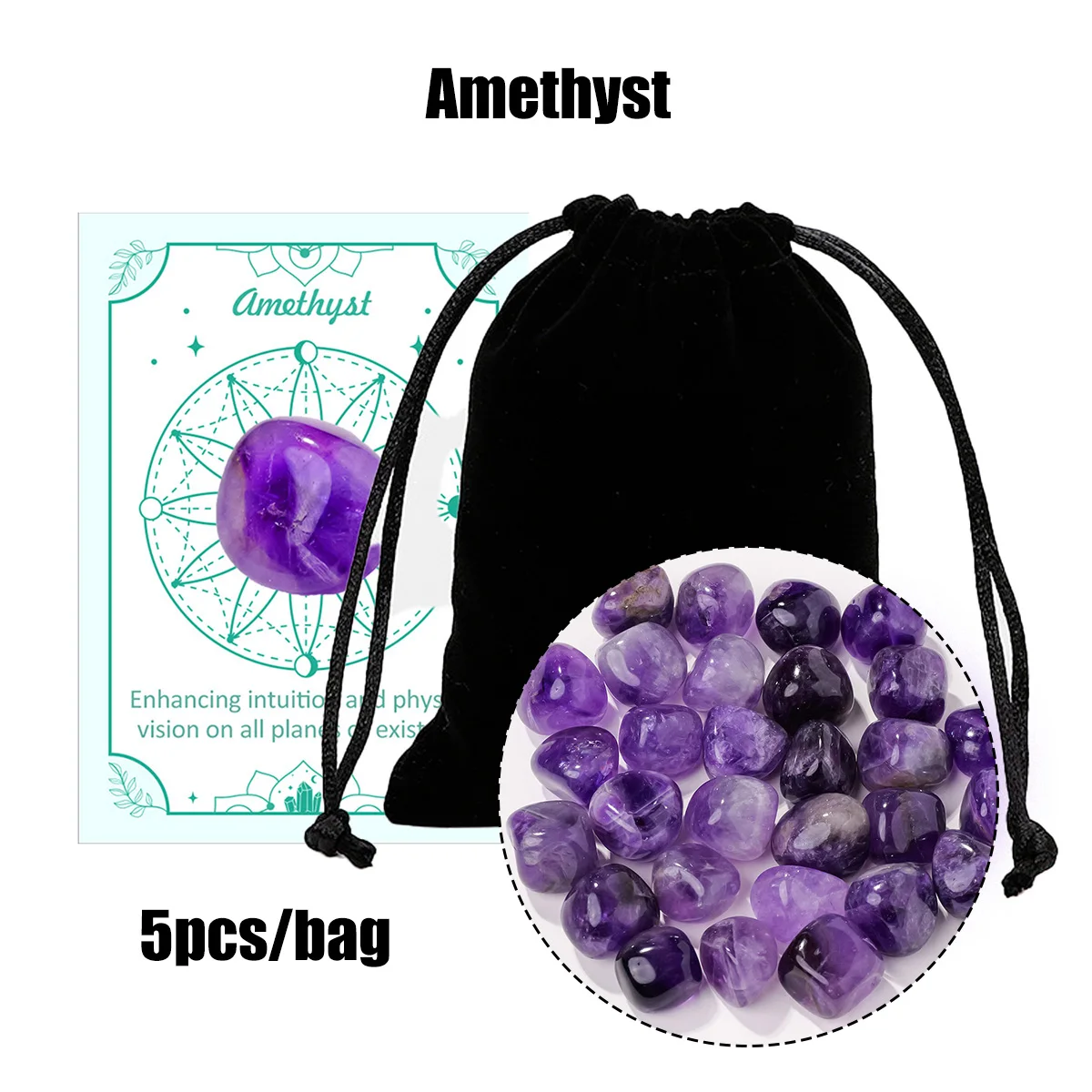 5pcs/bag Natural Crystal Quartz Amethyst Gravel Polished Healing Tumbled Gemstone Rolling Stone Specimen Reiki for Aquarium Deco