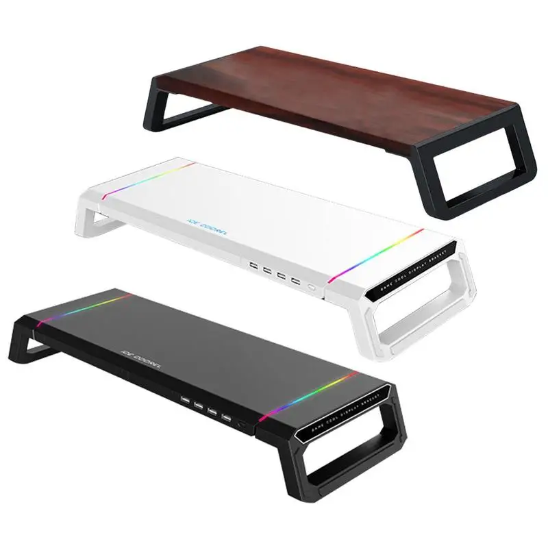 

Подставка для монитора с 4 USB-разъемами, 7-цветная подсветка RGB, подставка для монитора, место для хранения рук, подставка для монитора ноутбука с быстрой зарядкой через USB 3.0