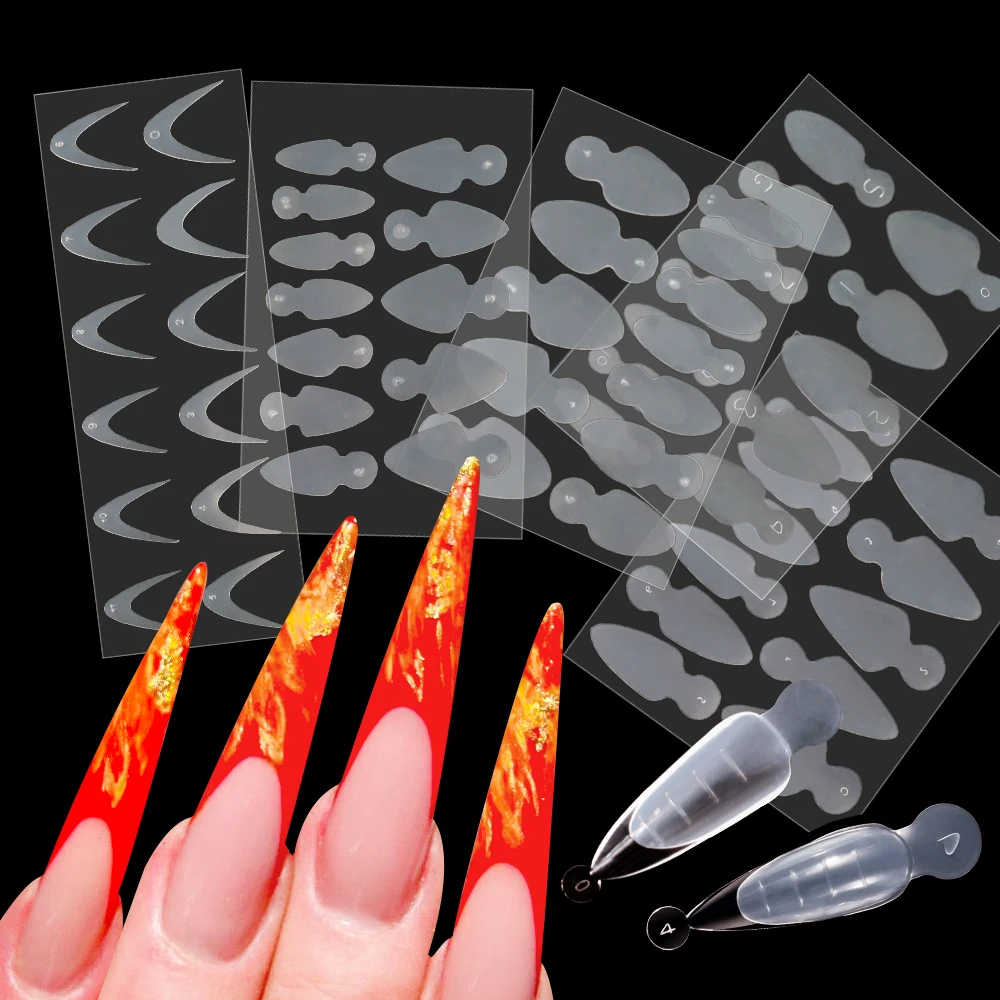 12/60pcs French Line Dual Nail Forms Sticker Soft Silicone Pad Reusable Quick Building UV Gel Mold Acrylic Prolong Manicure Tool