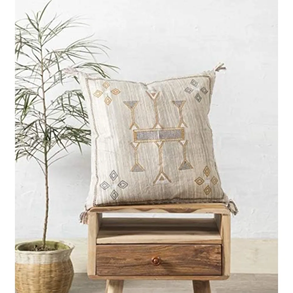 

Moroccan Pillow Cover (20 X 20 inches) | Hand-Woven Sabar Silk Pillow Linen Cover | Rustic Home Décor Bohemian Cushion Linen | S