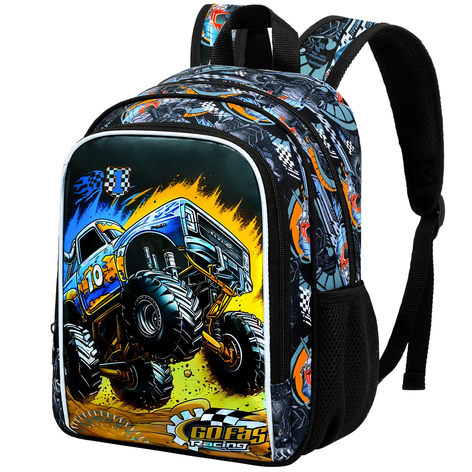 

13-дюймовый рюкзак для малышей-грузовиков для мальчиков, автомобильная детская книжная сумка. Школьные рюкзаки для дошкольного детского сада (черные)