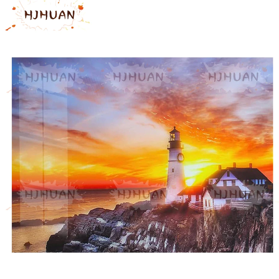 

5D Sunset, lighthouse landscape diamond painting full round square drill cross stitch DIY diamond embroidery mosaic home decor